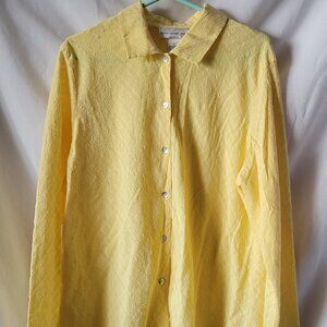 Susan Graver Style QVC 1X Plus Yellow Blouse button up long sleeves crepe